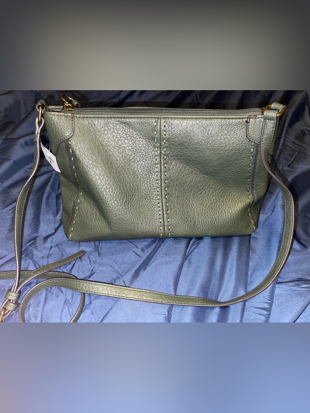 A.N.A. Dark Green Pebbled Faux Leather Crossbody Bag with Adjustable Strap